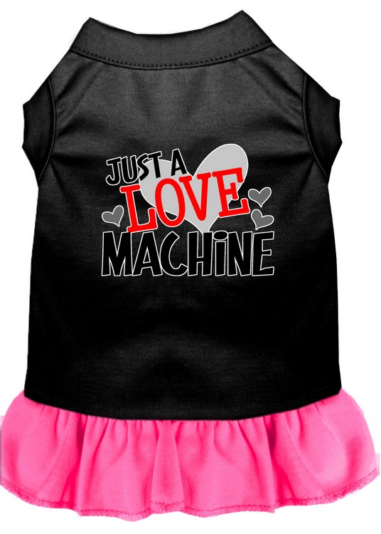 Love Machine Screen Print Dog Dress Black with Bright Pink Med